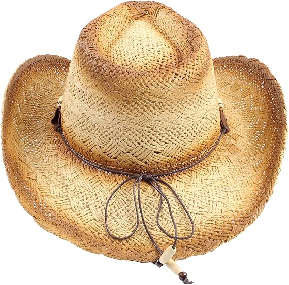 Queue Essentials Men & Women's Woven Straw Cowboy Cowgirl Hat Western Outback w/Wide Brim