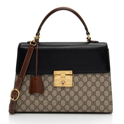 GG Supreme Monogram Handbag Calfskin Padlock Top Black/Tuscany