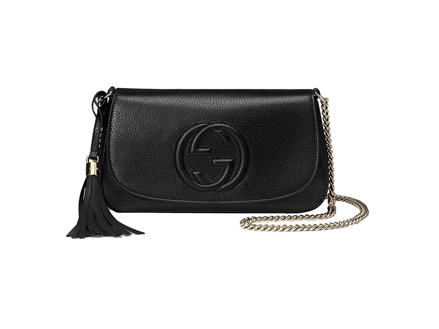 Gucci Soho Disco GG Black Calf Leather Tassel Chain Crossbody Bag