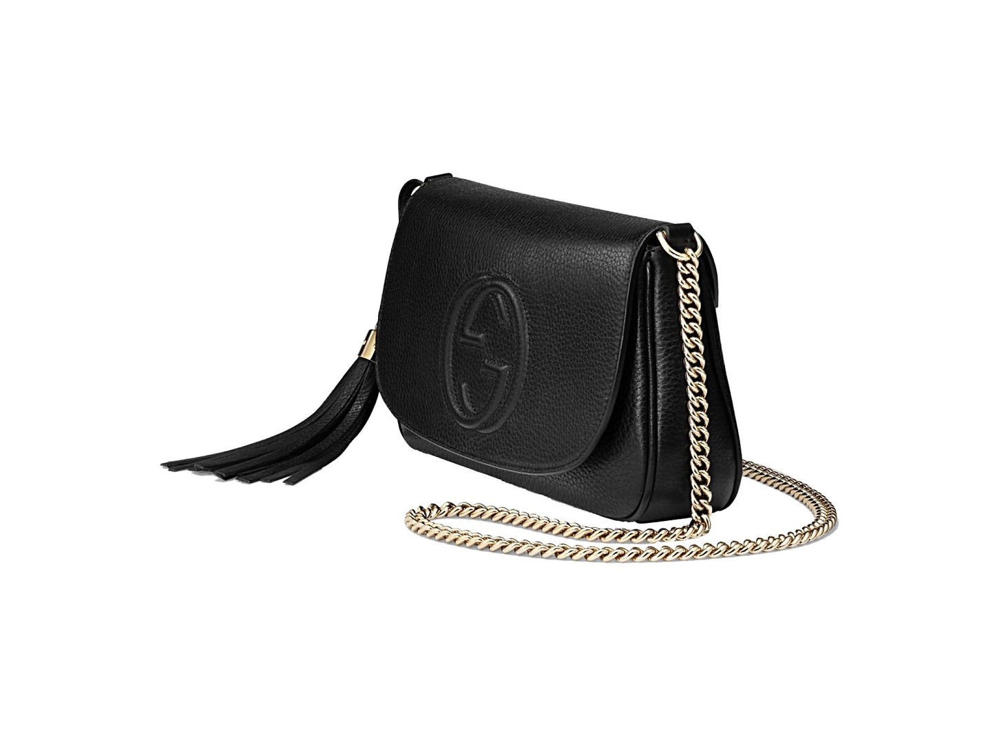 Gucci Soho Disco GG Black Calf Leather Tassel Chain Crossbody Bag