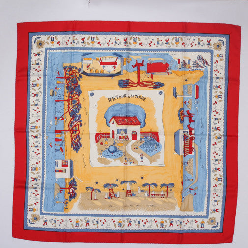 Vintage Hermes Retour a la Terre silk scarf