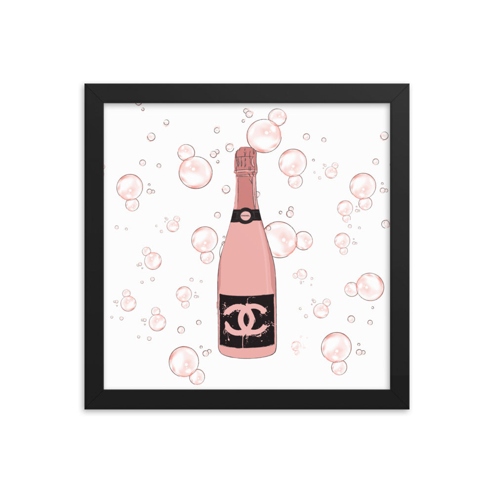 Rose Bubbles original fashion art Framed Poster Print 12x12