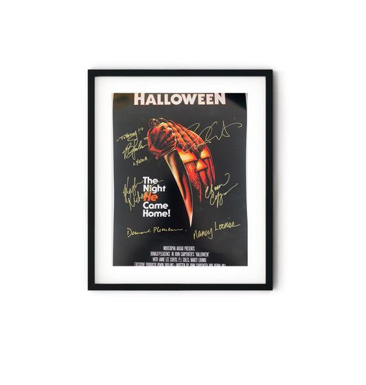 a framed halloween movie poster with autographs